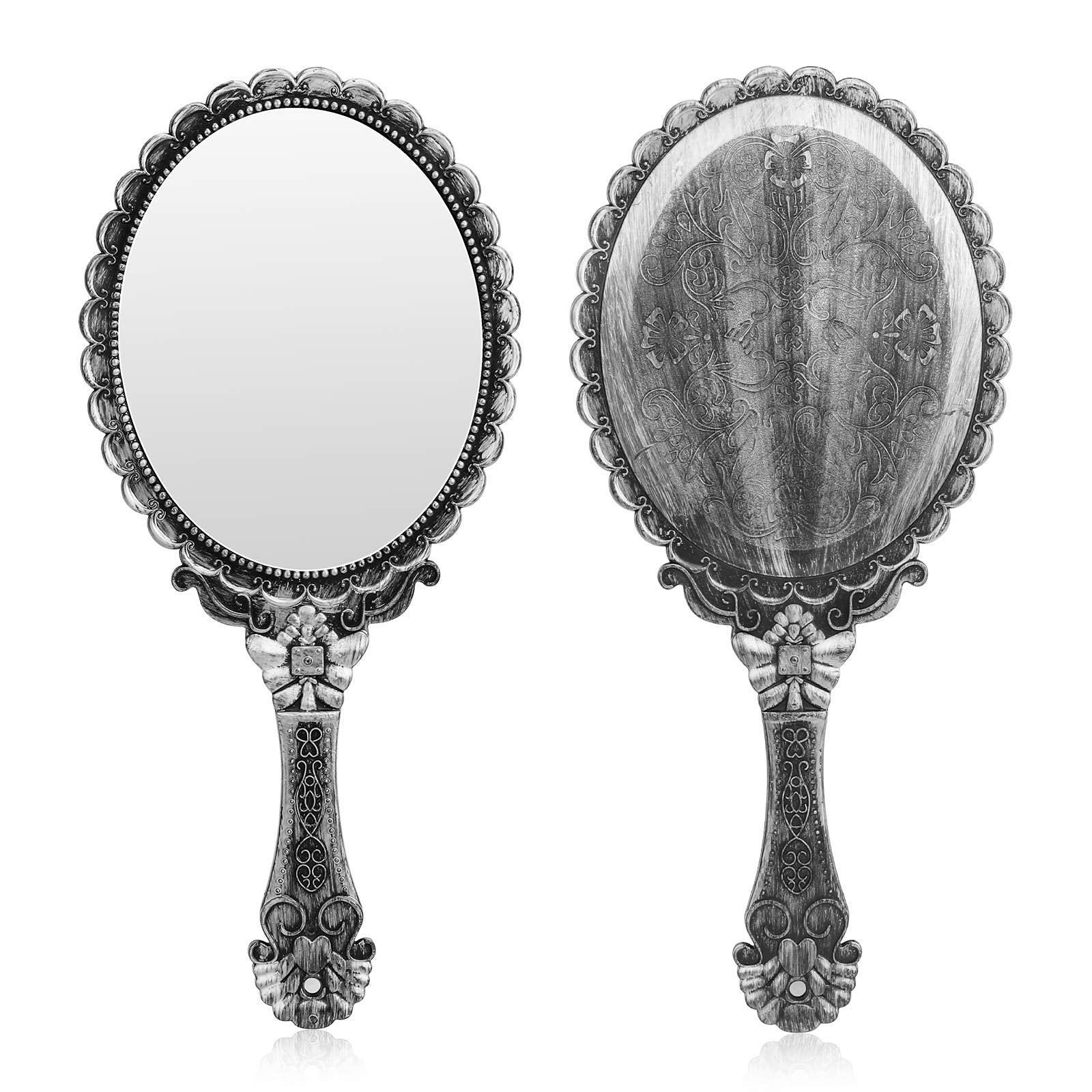 YUSONG Handheld Mirror with Handle, Makeup Compact Hand Mirrors for Women Travel Small Vintage Purse Mirrors with Handle, Hand Held Packet Mini Mirror for Girls Decorative (Gray)